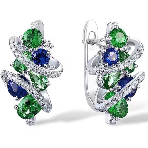 Sparkling Blue Green Spinel White Earrings - Picture 5 of 5